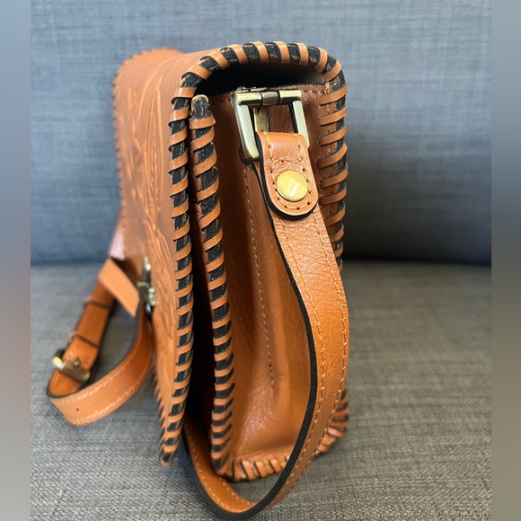Patricia Nash Sophiana Flap Crossbody Bag - 100% Full Grain Leather With Signature Brass Hardware